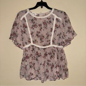 Kindred Anthropologie Pink Floral Eyelet Blouse Top Size L